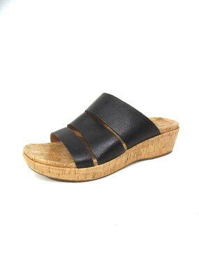 Kork Ease Menzie Size 7M Near New Black Leather Slides Cork Wedge EUC